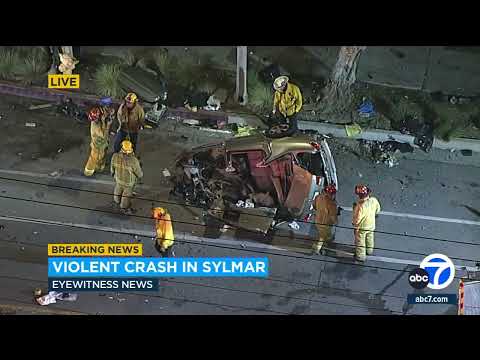 Video: 2 critically injured in violent crash that left vehicle nearly split in half in Sylmar